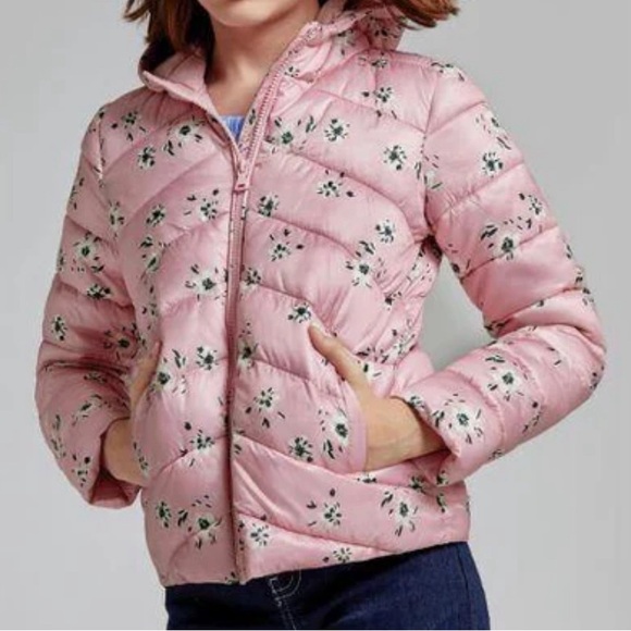 Zara Other - Zara Kids Girls Pink Floral Lightweight Puffer Zip Up Jacket Size 8